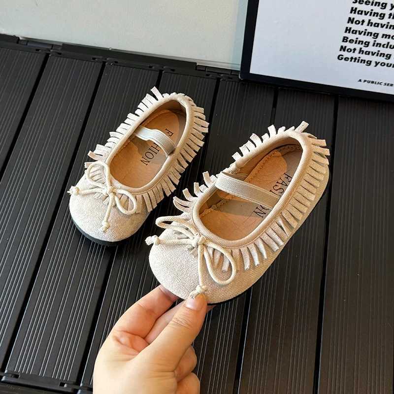New Childrens Flats 2024 Spring Autumn Kids Causal Shoes Fashion Solid Color Versatile Bowtie Girls Slip-on Loafers W241228