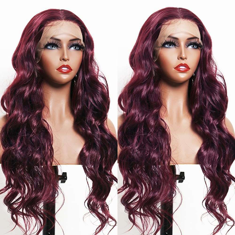 Wig For Ladies, 13 * 4 Front Lace Synthetic Headband, Wine Red Medium Split Long Curly Hair Wig Kq2 Kq2