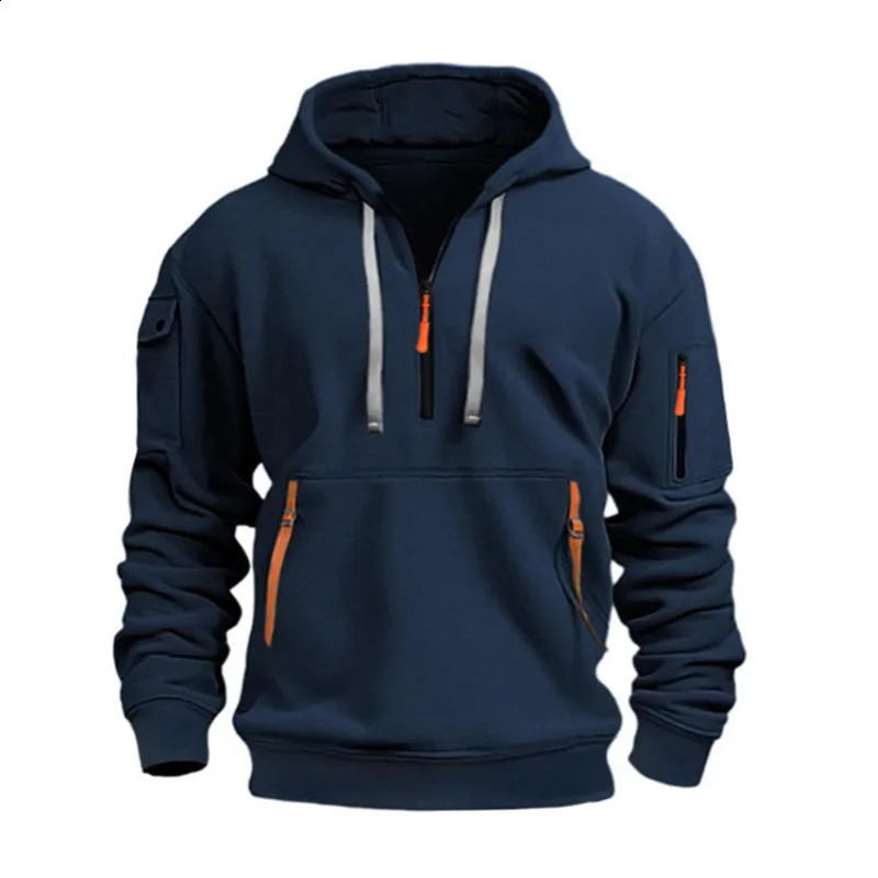 Fashionable Mens Hoodie Waterproof Multi Zipper Pocket 100% Polyester Knitted Fabric Solid Color Long Sleeve Regular 241227