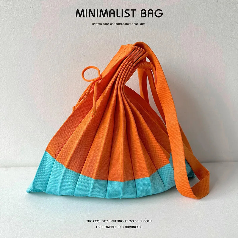 Large Capacity Womens Knit Handbag Korean Fashion Pleated bag Shoulder Shopping Bag Foldable Reusable Portable Bag 241227