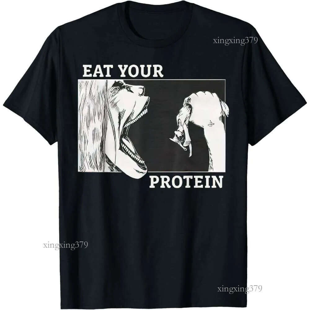 T shirt for Mens Eat Your Protein Anime Gym Pump Bodybuilding Fitness T-Shirt Shirts Tshirt Graphic Tee Casual Tops Clothes Short sleeve