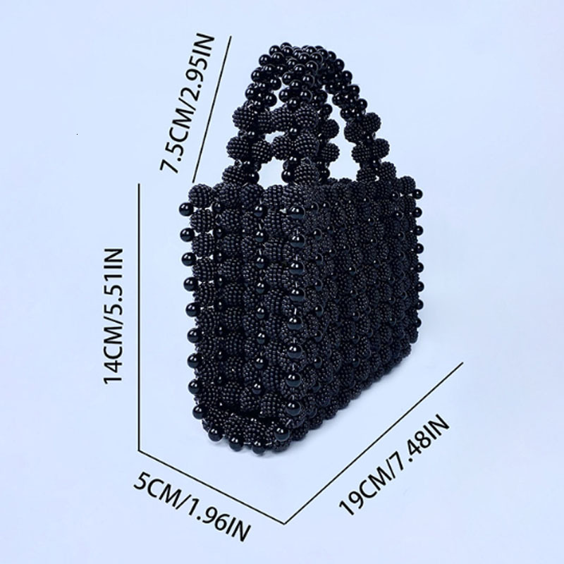 Design Pearl Evening Handbag Handmade Woven Casual Women Fashion Beading Small Square Bag