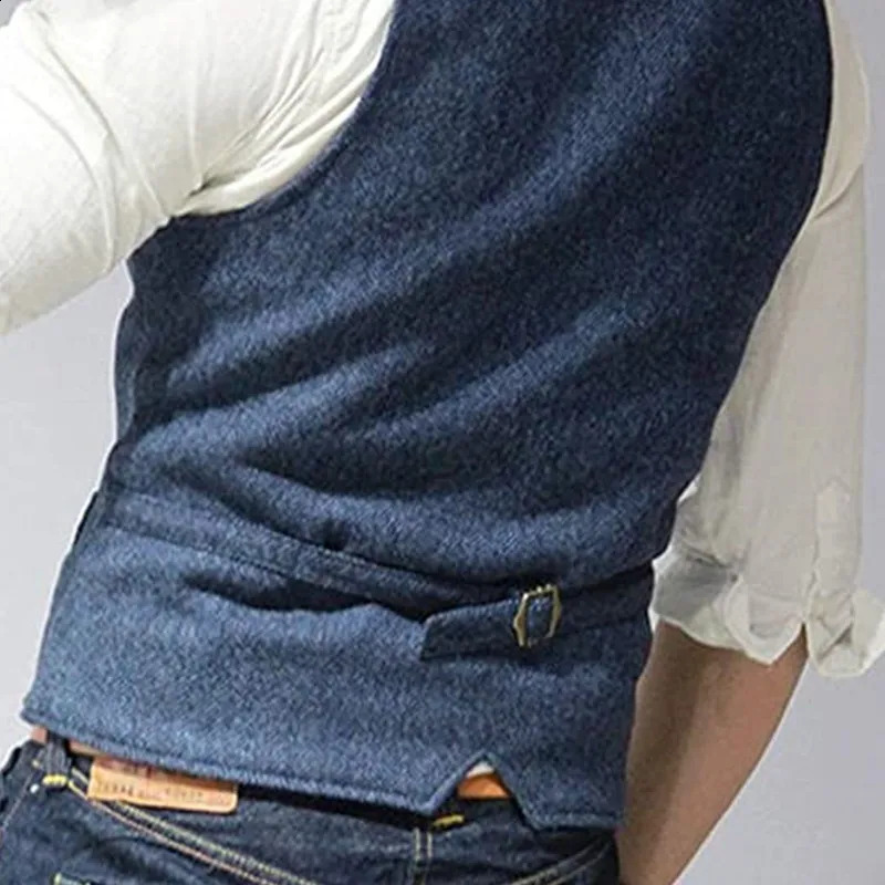 V Neck Mens Suits Vest Casual Classic Formal Business Herringbone Tweed Slim Fit Waistcoat For Wedding Groomsmen 241224Z