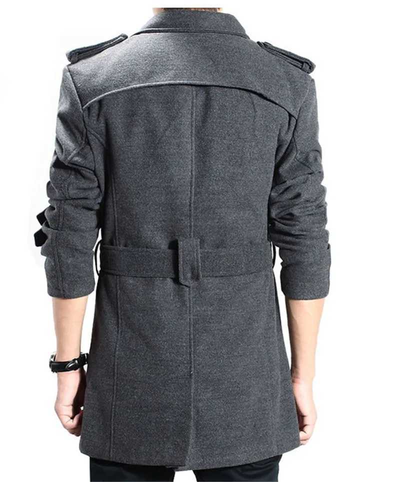 New Mens Jackets Double Platoon Buckle Clothing Men Long Coat Belt Double Breasted Trench Coat Black Grey M-3XL W241228