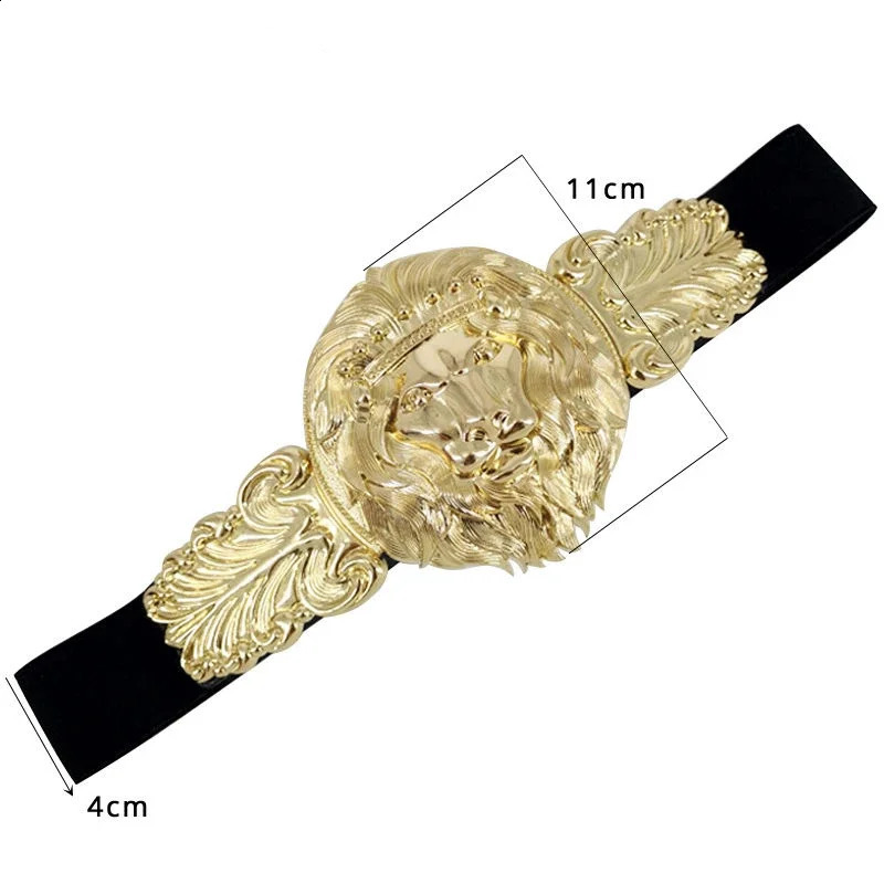 Belts for Womens Fashion Golden Big Lion Elastic Snap Waist Girl Metal Wide Belt Closure belt 241227