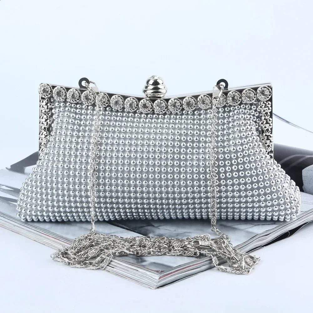 Evening Gold Clutch Bag Glitter Bead N Elegant Woman Party Bags Vintage Fashion Bridal Purse Silver Handbags Night Bag 241227