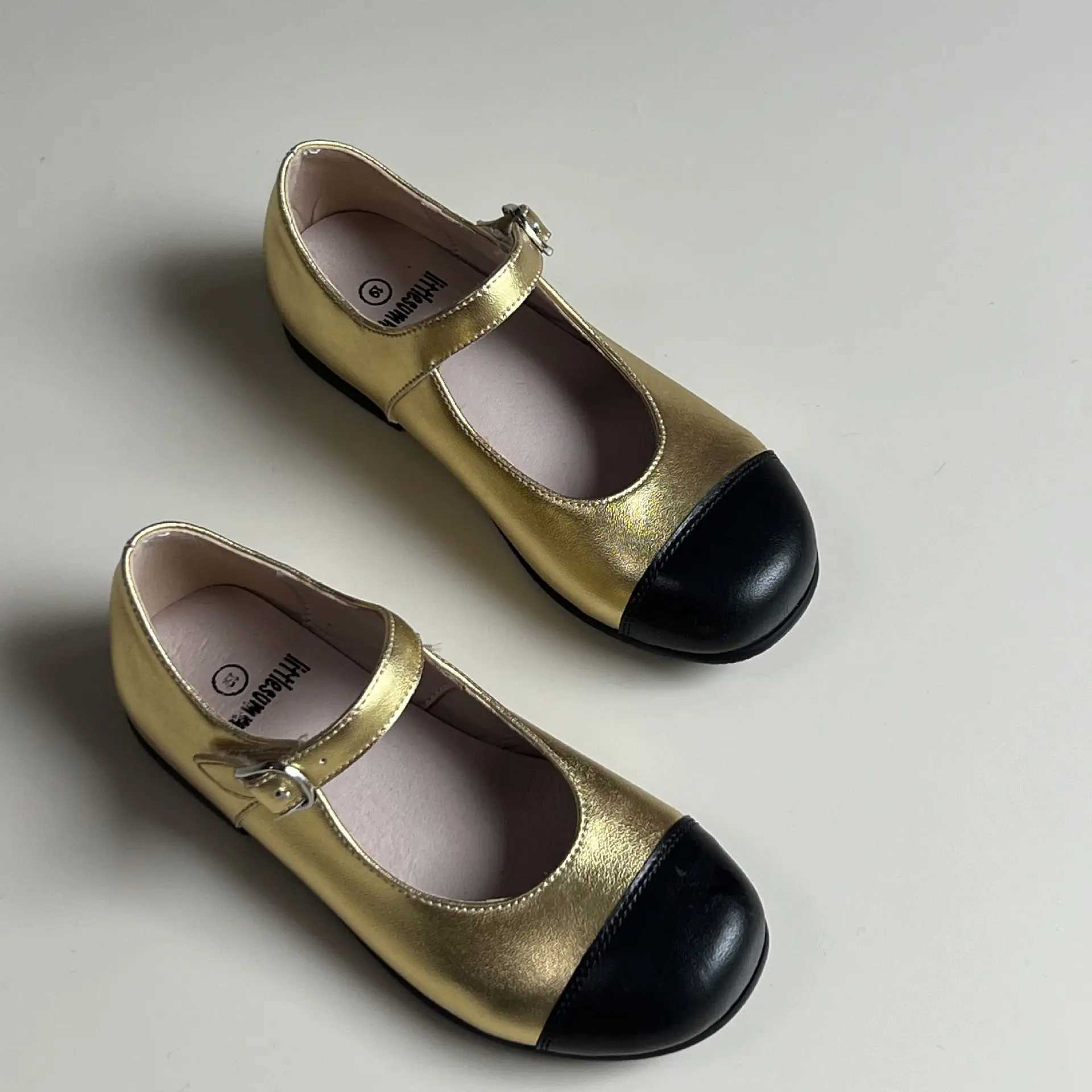 Authentic leather childrens apartment fashionable Mary Jane girls casual shoes high curve cowhide mixed color childrens dance shoes W241228