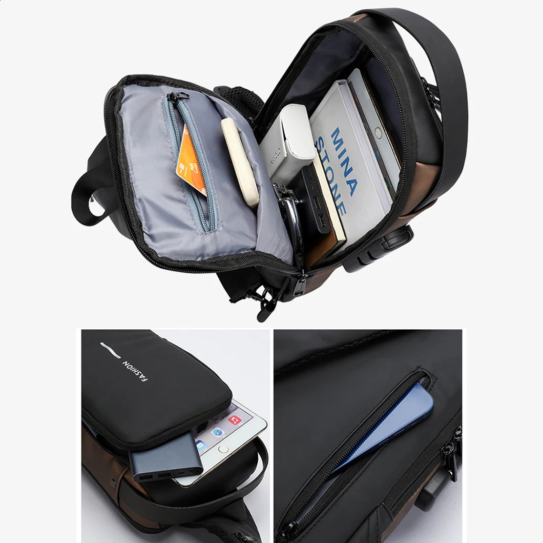 Mens chest bag Combination lock anti-theft riding bag Outdoor running travel waterproof waist pack shoulder crossbody bag 01 241228