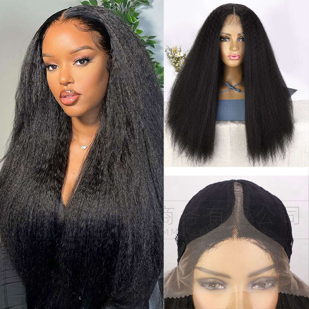 Women's Front Lace Yaki Wig Medium Split Straight Hair 13 4 * 1 Synthetic Headset T Part Lace Kq2 Kq2