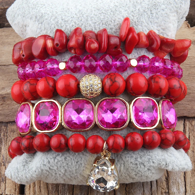 Fashion Boho Jewelry Set Black 5pc Black Natural Stone Stack Bracelet Sets For Women Bohemian Jewelres Gift Friends Birthday 241227