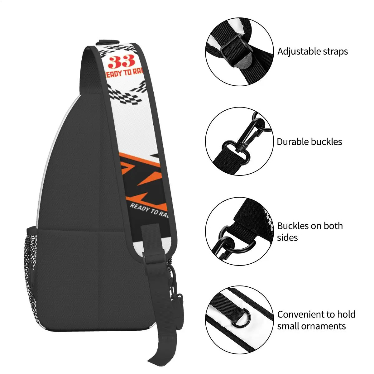 Ready To Race Crossbody Sling Bag Small Chest Bag Motard Motocross Shoulder Backpack Daypack for Hiking Outdoor Sports Pack 241228