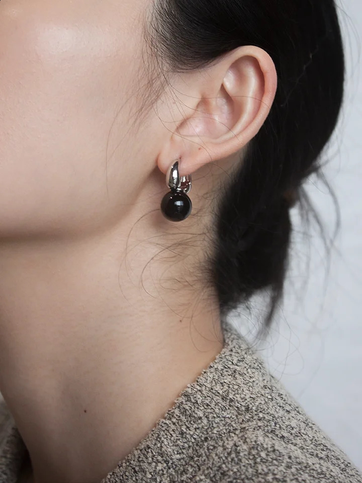 Brass Sweety Black Jade Pearl Earrings Women Jewelry Punk Party T Show Gown Runway Korean Japan INS 241226