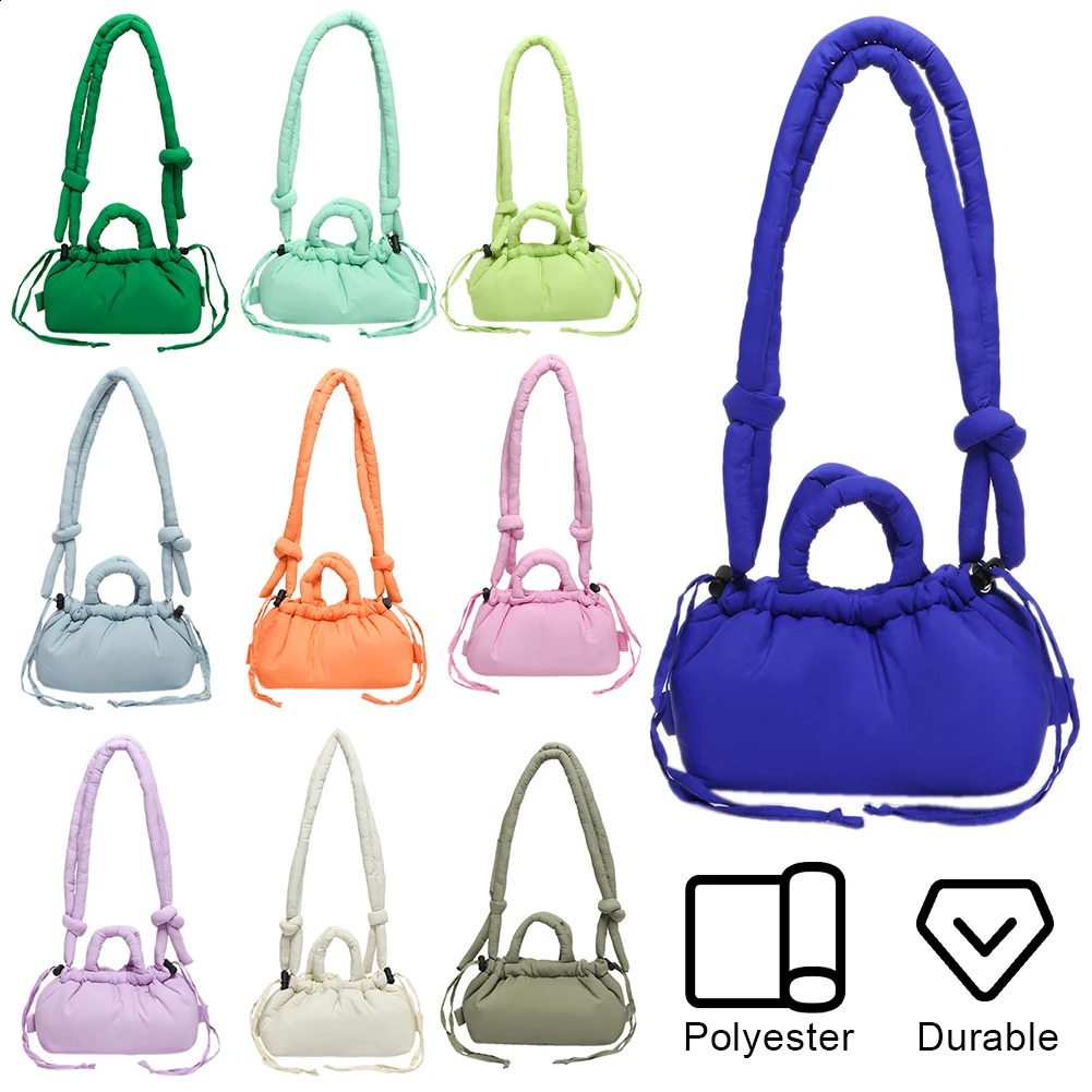 Candy Color Fashion Handbag Soft Puffer Crossbody Bag Cotton Padded with Adjustable Strap for Women Work Shopping Travel 241227