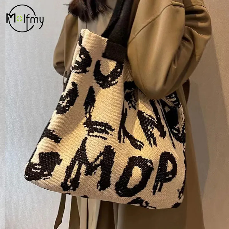 Knitting Handbags for Women Letter Handbag Handheld Bags Large Capacity Underarms Bags For Women bolsas para mujeres 241227