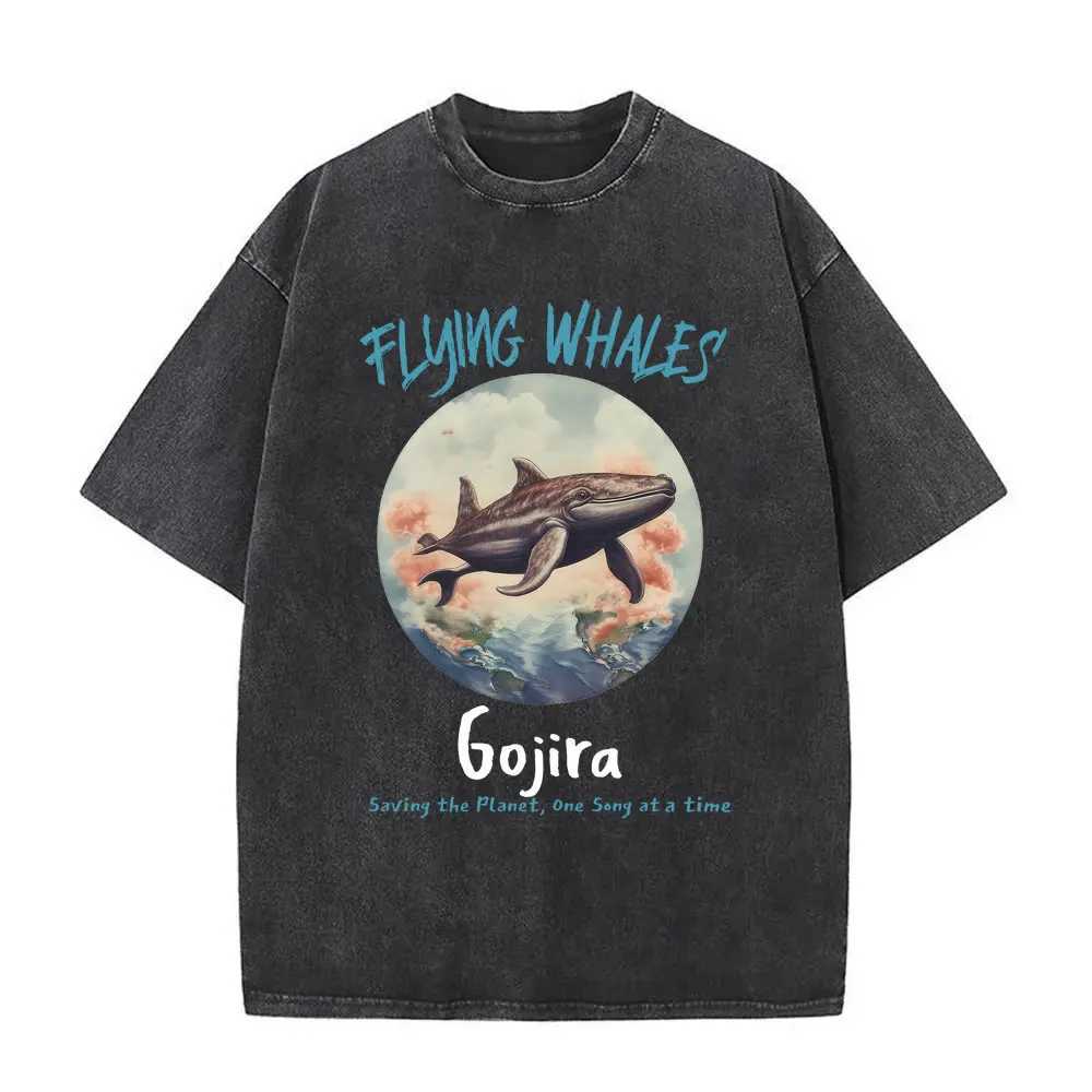 Washed Vintage French Metal Band Gojira The Flesh and Album Cover T-shirt Men Women Rock Oversized Tshirt Mens Casual T Shirts X241228