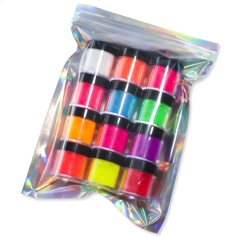 12 Color Neon Pigment Powder Fluorescent Nail Glitter Shinny Ombre Chrome Dust DIY Polish Manicure For Nails Art Decoration Kit 241223