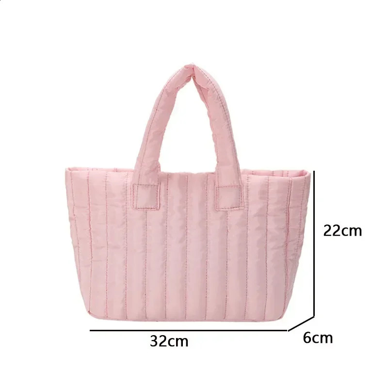Ladies Solid Color Cotton Padded Bag Quilted Top-handle Bag Simple Messenger Bag Casual Large Capacity Female Handbag 241228