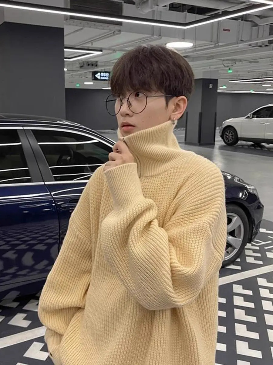 American autumn and winter men and women trendy personality lazy style zipper lapel couple loose knit pullover sweater harajuku 241227