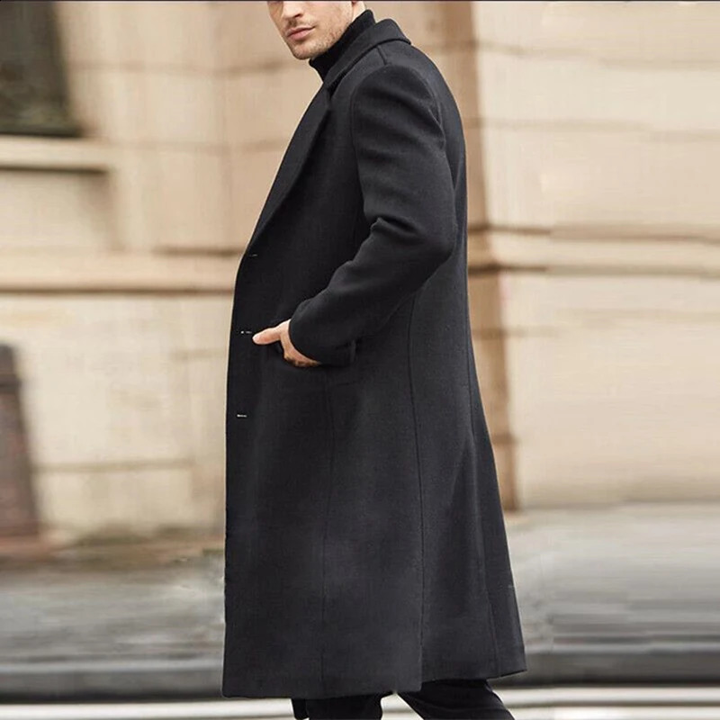 Elegant Casual Long Woolen Coat Autumn Trench Winter Clothes British Fashion Windbreaker Mens Trendy 241220