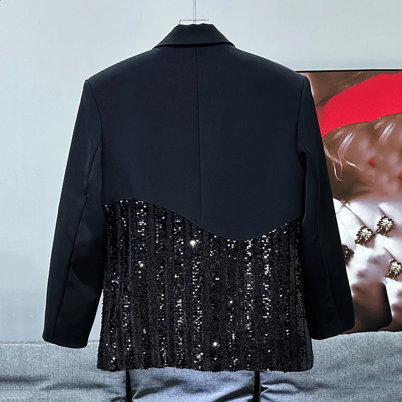 PFHQ Fashion Metal Ring Decorative Glitter Splicing Set Jacket Korean Splicing Long Sleeve Mens Top 21Z6071 241227