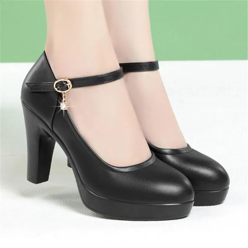 Block Heel Platform Pumps Spring Autumn Women Shoes Women Buckle Strap High Heels Shoes Ladies Elegant Black Office Shoes 241228