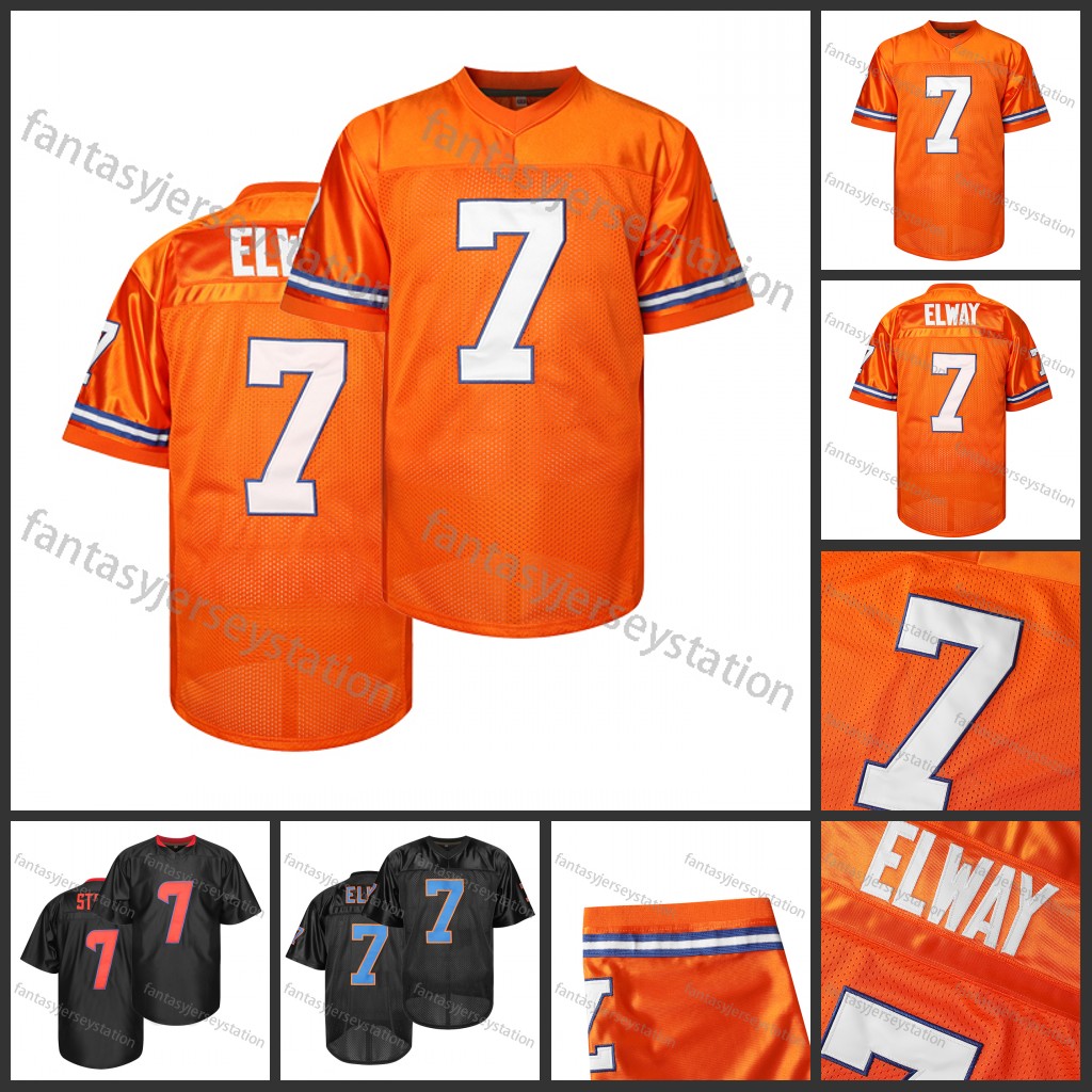 IN STOCK Mens 7 Orange Embroidered Elway Polyester Football Jersey, V-Neck Short Sleeve Sports Top, Loose Fit for Soccer, Cycling, Everyday & Athletic