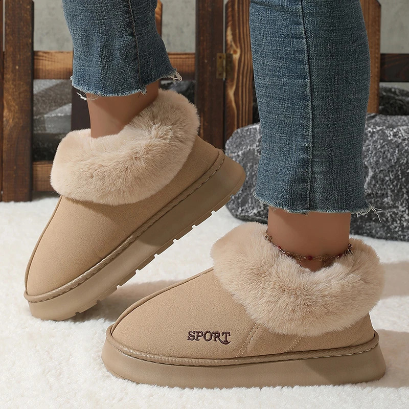 Pink Faux Fur Winter Boots Women Suede Short Plush Snow Woman Non Slip Thick Bottom Cotton Padded Shoes 45 241223