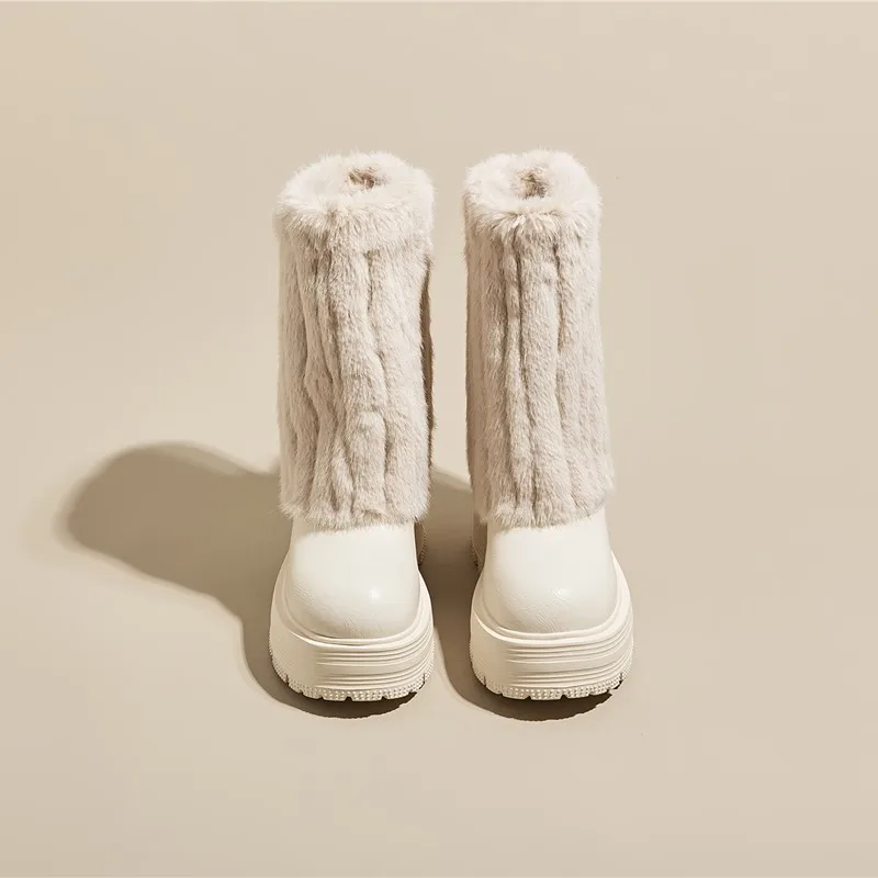 AIYUQI Women's High Heel Boots Wool Platform Women's Middle Boots Genuine Leather Fashion Rider Boots Ladies