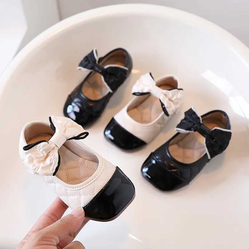 Toddler Girls Princess Shoes Patchwork Bowknot Light Children Mary Janes Square Toe Elegant Black Beige 21-30 Autumn Kids Flats W241228