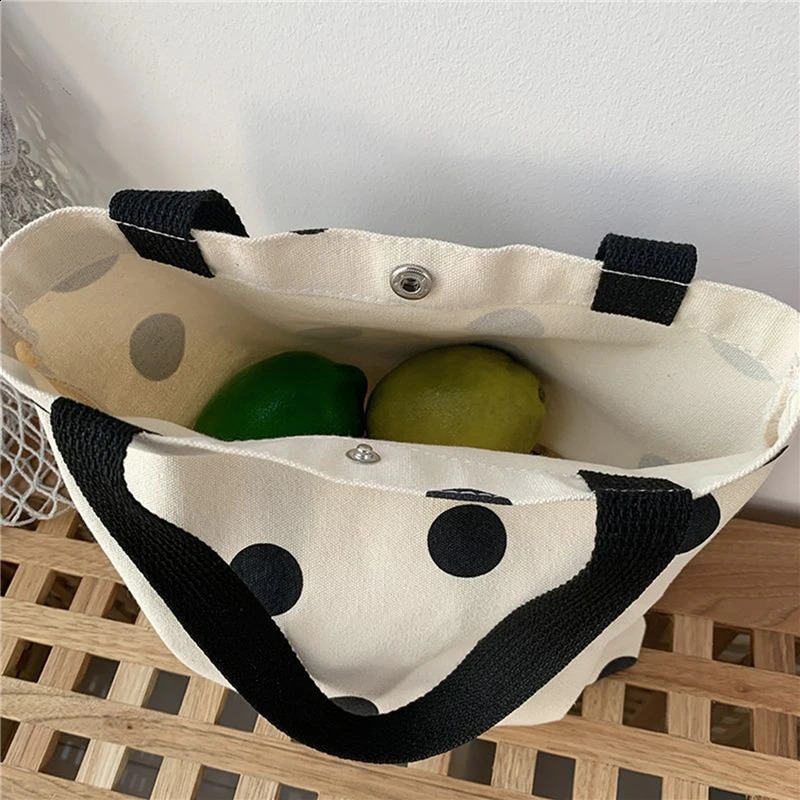 Fashion Harajuku Solid Color Canvas Small Shopper Bag Womens Ulzzang Black Large Capacity Polka Dots Shoulder 241227