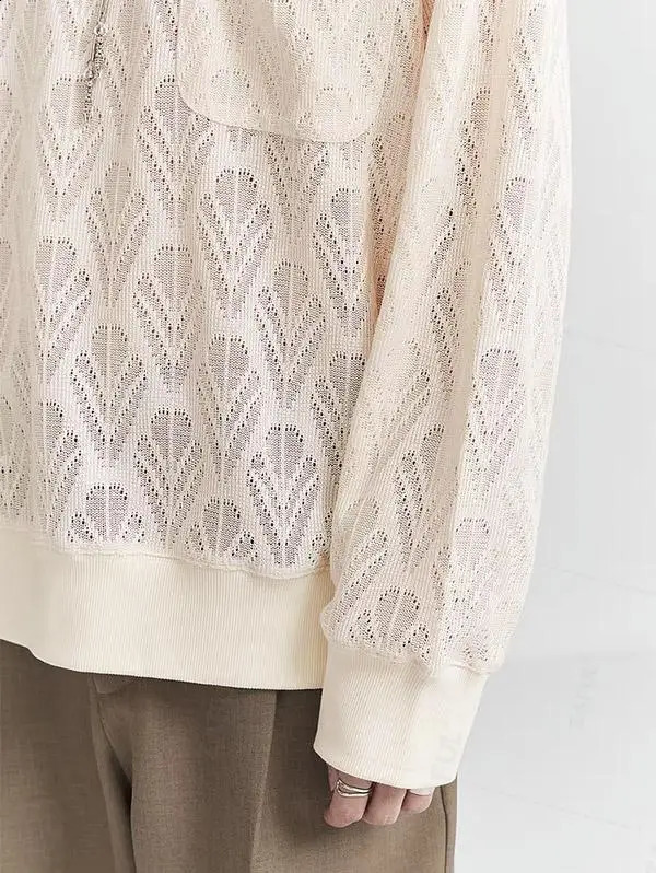 Mens Geometric Open Knitted Pocket Staff Collar Zipper Sweatshirt 241227