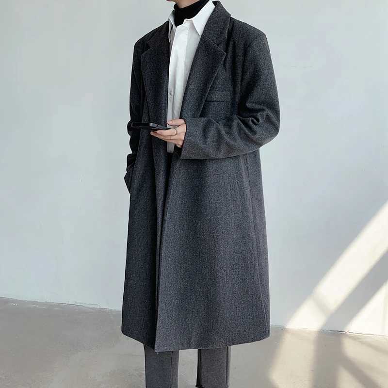 PFHQ 2024 New Wool Coat Autumn Korea UK Trench Solid Color Long Sleeve Fashion Mens Trench 2Z6023 W241228