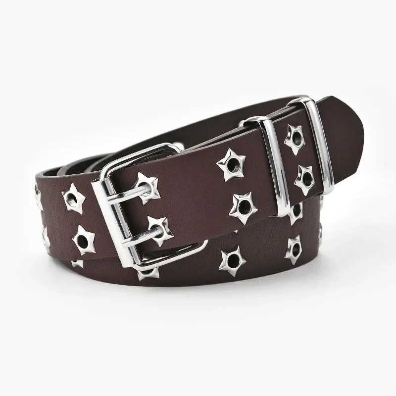 Fashion Men Women Punk style Chain Belt Adjustable Hollow star Double breasted Buckle Metal Buckle Leather Jeans Waistband W241228