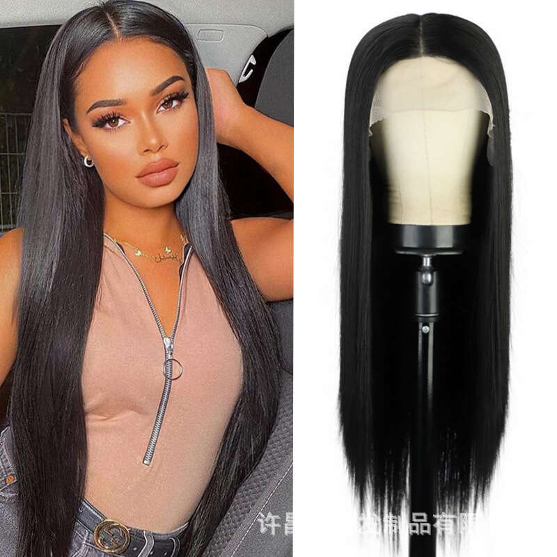 Wig T-Shaped 13 * 4 Front Wig Full Head Cover, Mid Split Long Straight Lace Hair Wigs Kq2 Kq2