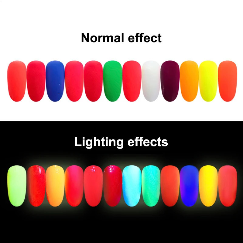 12 Color Neon Pigment Powder Fluorescent Nail Glitter Shinny Ombre Chrome Dust DIY Polish Manicure For Nails Art Decoration Kit 241223
