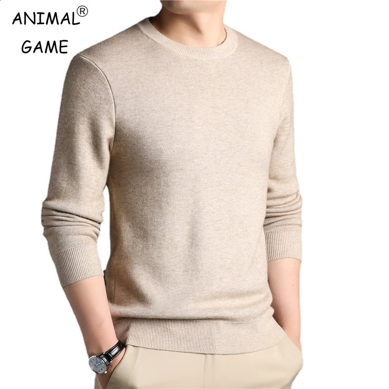 Mens Winter Solid Color Knitted Sweater Casual Comfortable Tops Vintage Sweatshirts Loose Basic Round Neck Autumn Sweatwear 241227