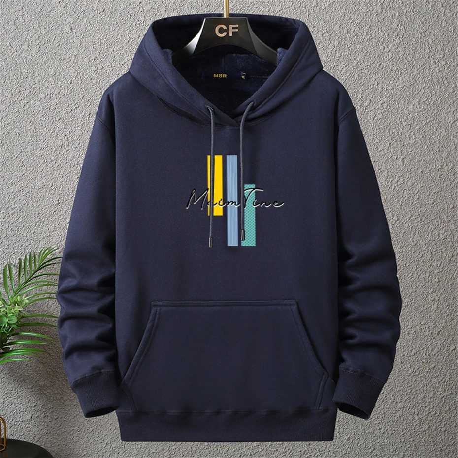 Autumn Winter Thick Fleece Hoodie Men 12XL 10XL Plus Size Hoodies Men Print Hooded Pullover Big Size 12XL Loose Hoodies Blue X241228