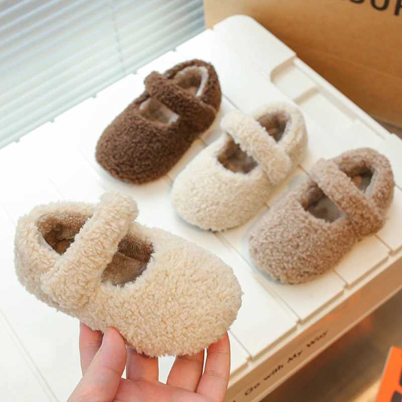 Toddler Kids Round Toe Soft Lambswool Ballet Flats Baby Girls Winter Warm Teddy Fur Mary Janes Child Brand Design Fluffy Shoes W241228