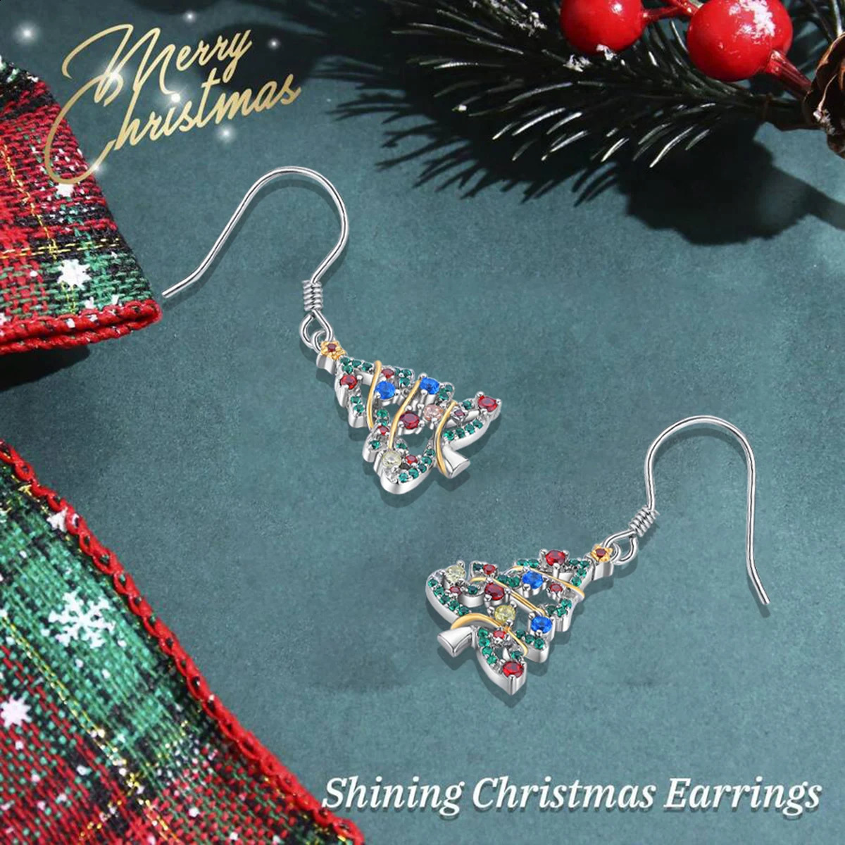 Christmas Earrings 925 Sterling Silver Christmas Tree Dangle Earrings Christmas Gifts Jewelry for Women 241226