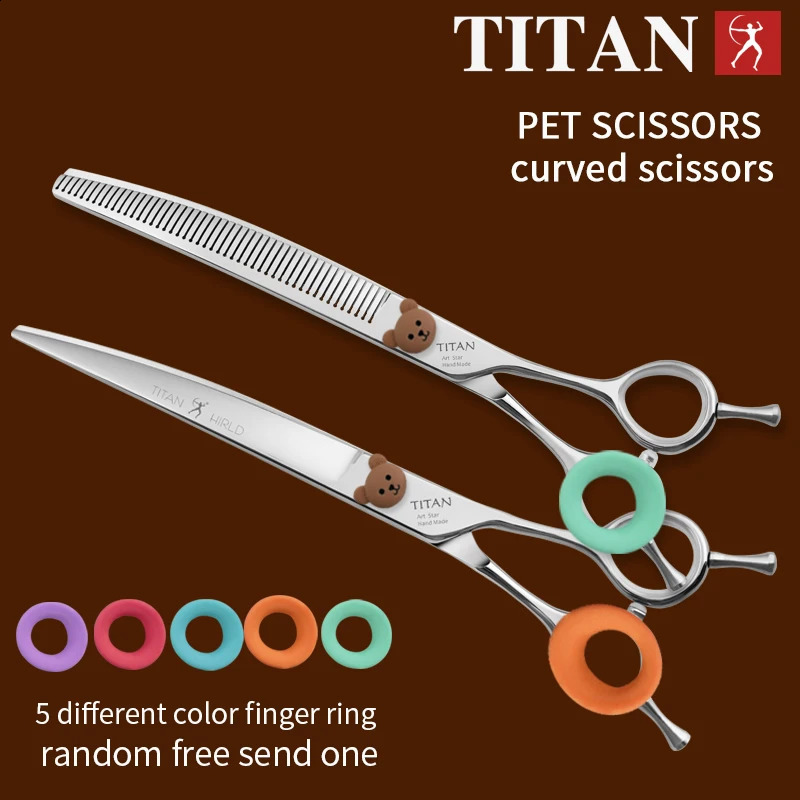 TITAN 7075 inch Professional Pet Grooming Shears Fishbone Teeth StraightCurved Chunker Scissors Dog Beauty Scissors 241224