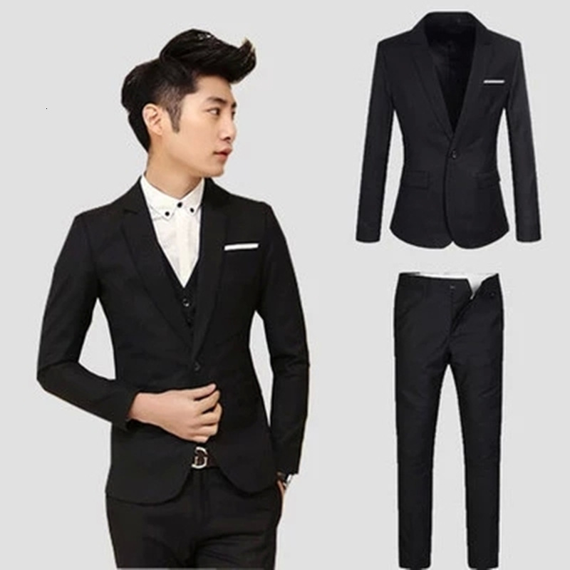 Mens two-piece suit Korean version slim fit suit mens business professional formal attire groomsman grooms wedding dress