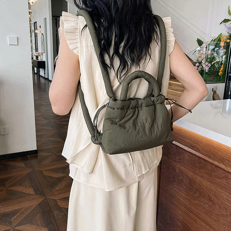 Fashion Small Puffer Tote Bag Padded Women Shoulder Bags Nylon Down Cotton Crossbody Bag Mini Lady Blue Handbags 241227