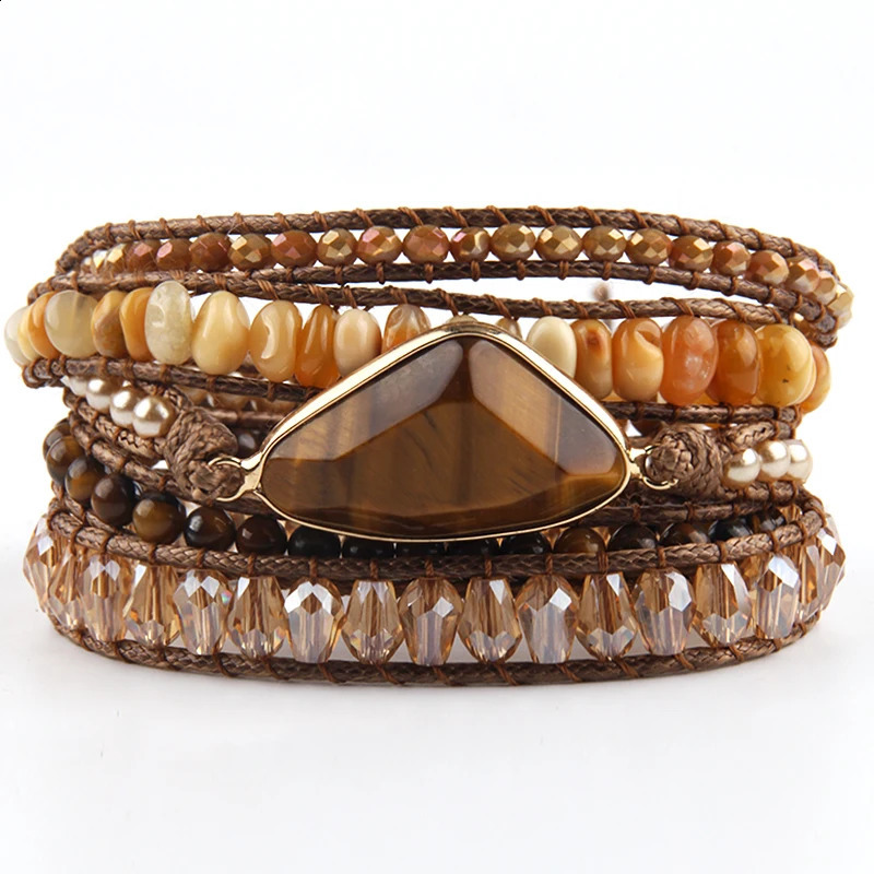RH Fashion Bohemian Jewelry Triangle Natural Stones Charm 5 Strands Mix Handmade Wrap Bead Bracelets Festival Gift 241227