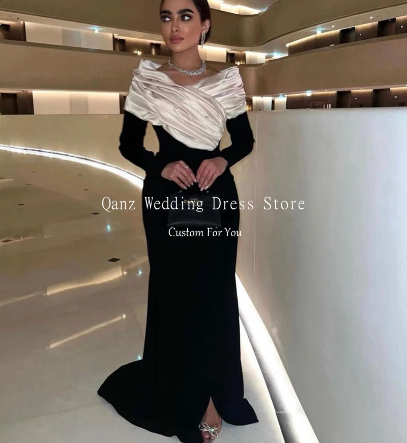 Qanz Dubai Mermaid Prom Dresses High Side Slit Satin Elegant Long Evening Party Gowns Cap Sleeves Women Formal Dress Customized 241223