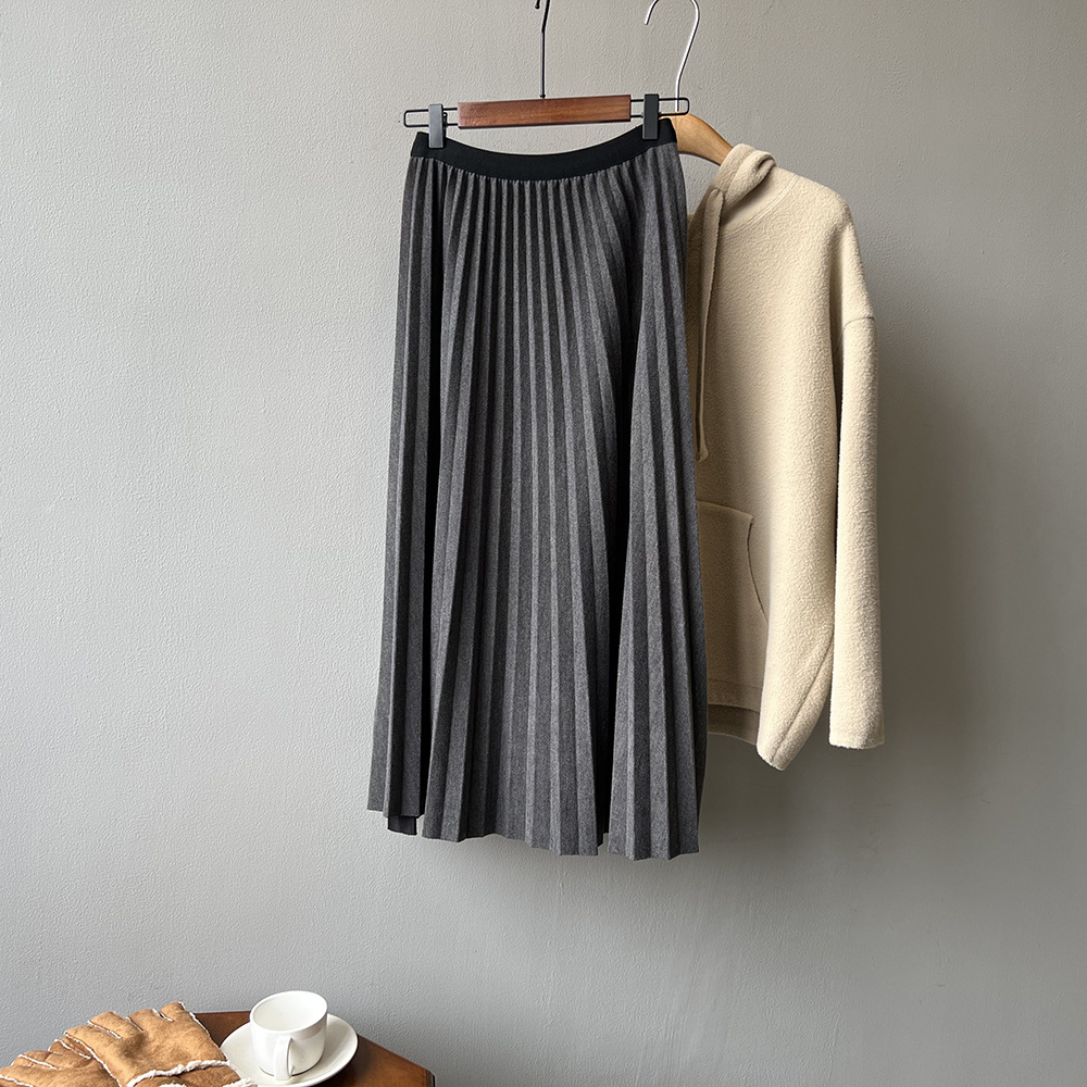 F9233 high waist pleated skirt 2024 autumn and winter new style temperament versatile drape A-line long skirt umbrella skirt