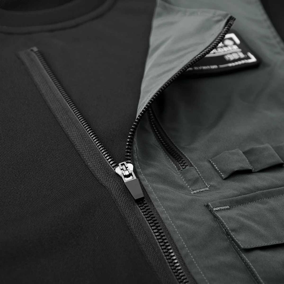 Fashion Men Black Techwear 100% Cotton Patch Stich Long Sleeve T-Shirts Autumn Mens Oversized Locomotive Style Tooling T Shirt X2412281