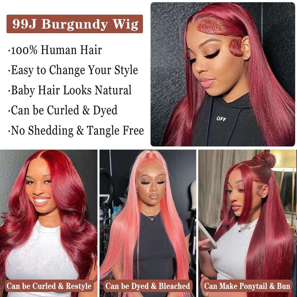 Female Long Straight Hair Wig 13 * 4 Large Area Front Wine Red Synthetic Headband Lace Wigs Kq2 Kq2
