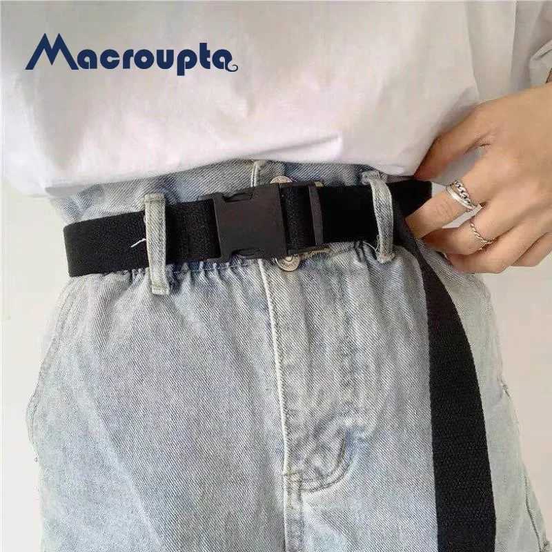 Adult adjustable full matching belt with neutral Korean canvas strap retro plastic buckle elastic solid color long waistband W241228