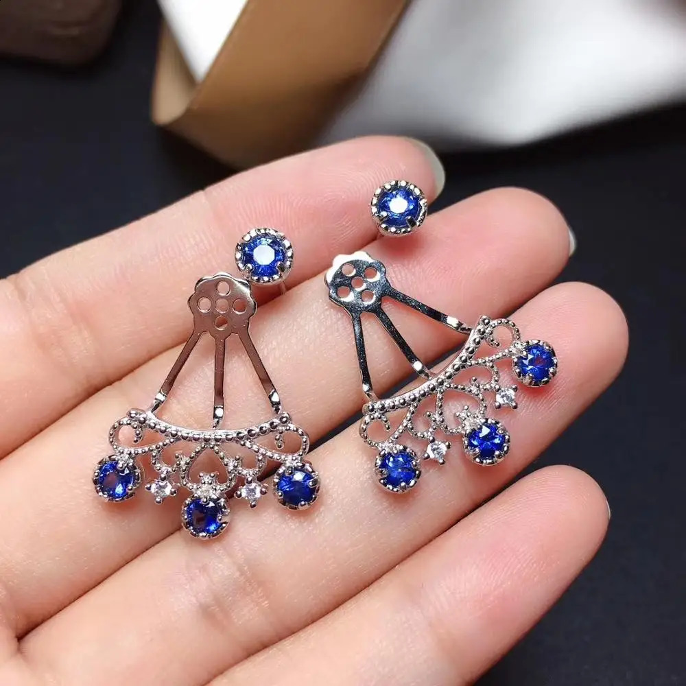 funny women silver earrings blue sapphire stud earrings 925 sterling silver jewelry real natural gem birthday year gift 241226
