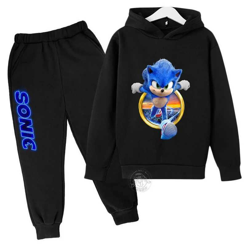Boys Girls Clothing Casual Sonic- Hoodie Set Kids 2pcs Sets Spring Autumn Toddler Cartoon Hooded +pants Tracksuit Girls Clothes X241228